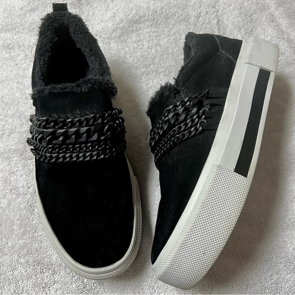 KENDALL & KYLIE Tory slip on platform sneakers with chains Black suede women 10 - Picture 6 of 13